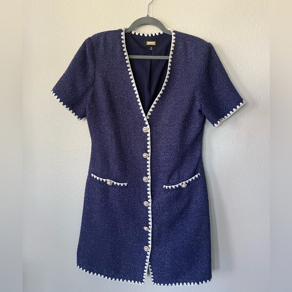 Alexia Admor Jaiya Chanel Lookalike Mini Dress in Navy Women’s Size 10 - Picture 3 of 14